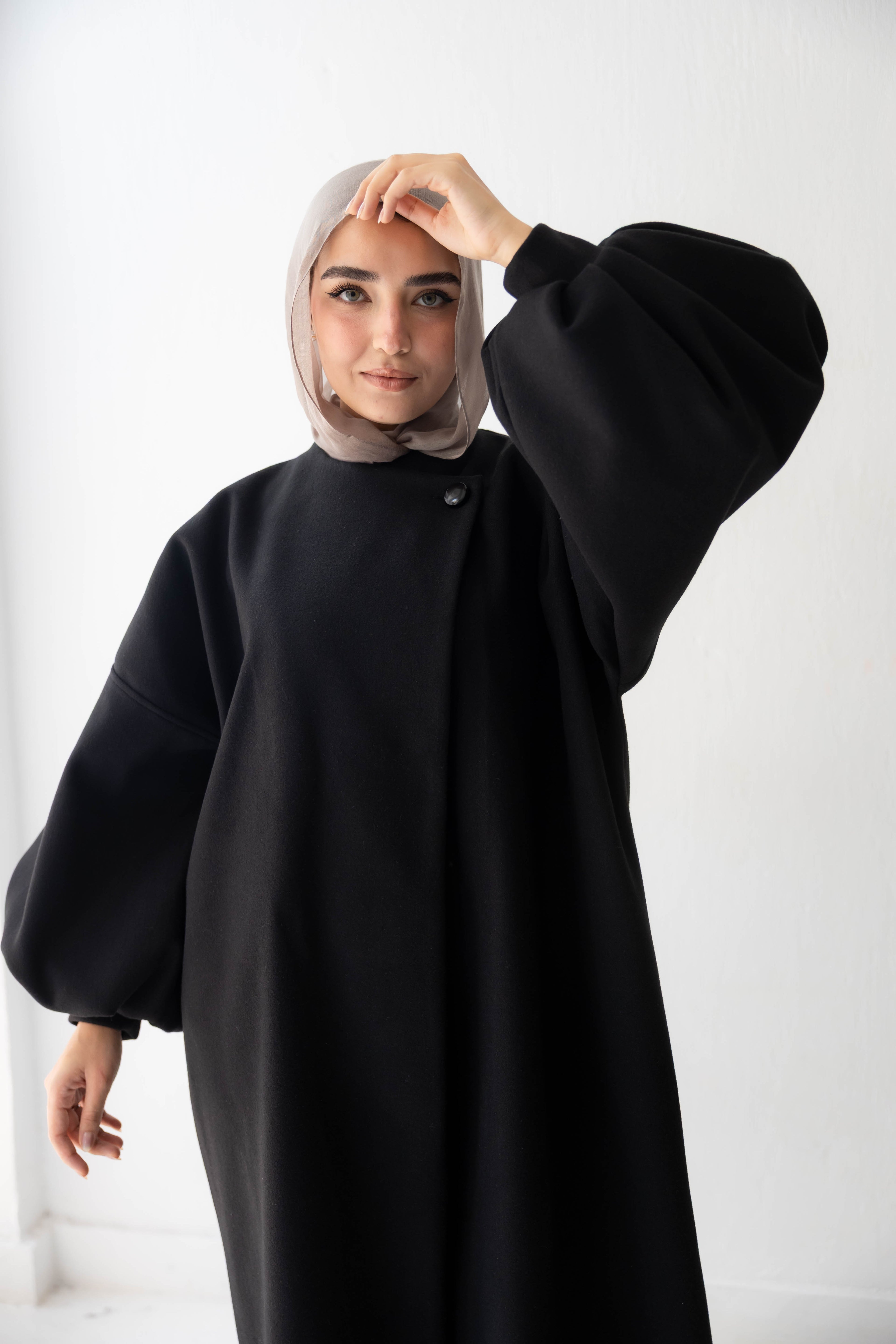 Luna Drape-Front Maxi Coat in black