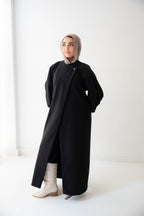 Luna Drape-Front Maxi Coat in black