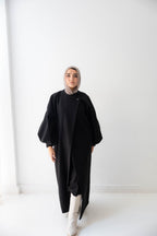 Luna Drape-Front Maxi Coat in black