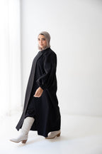 Luna Drape-Front Maxi Coat in black