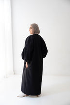Luna Drape-Front Maxi Coat in black