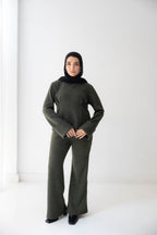 serene Knit Lounge Set in olive