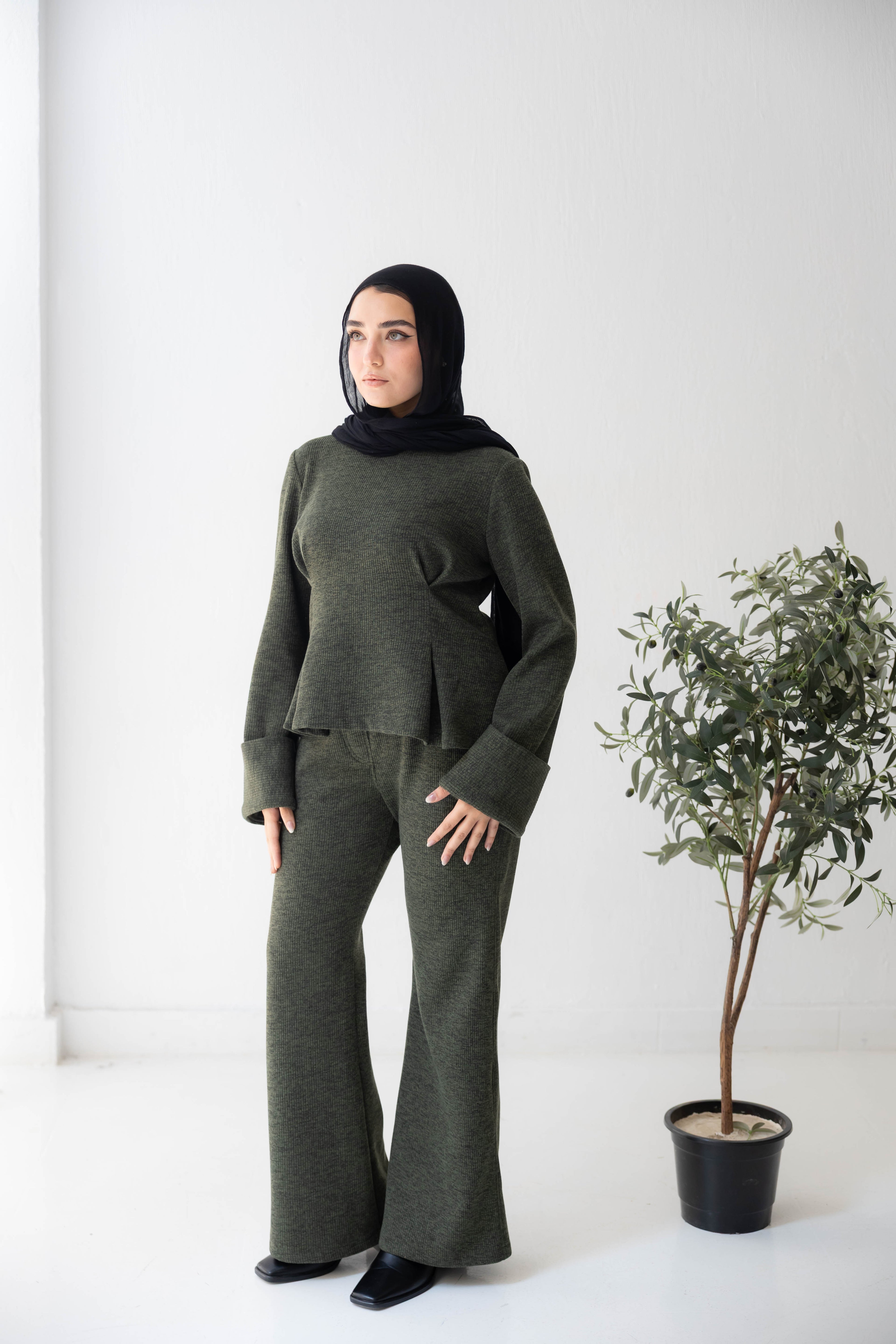 serene Knit Lounge Set in olive