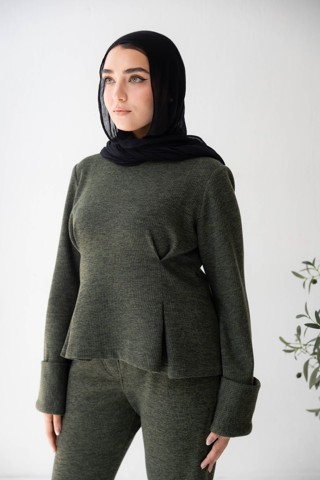 serene Knit Lounge Set in olive