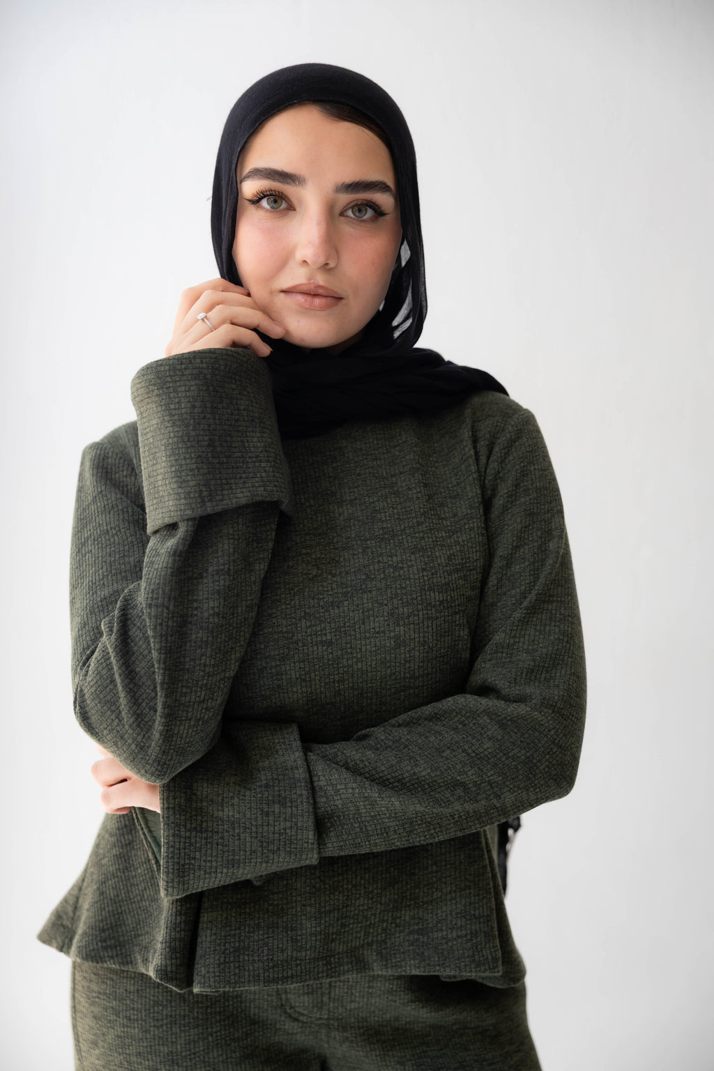 serene Knit Lounge Set in olive