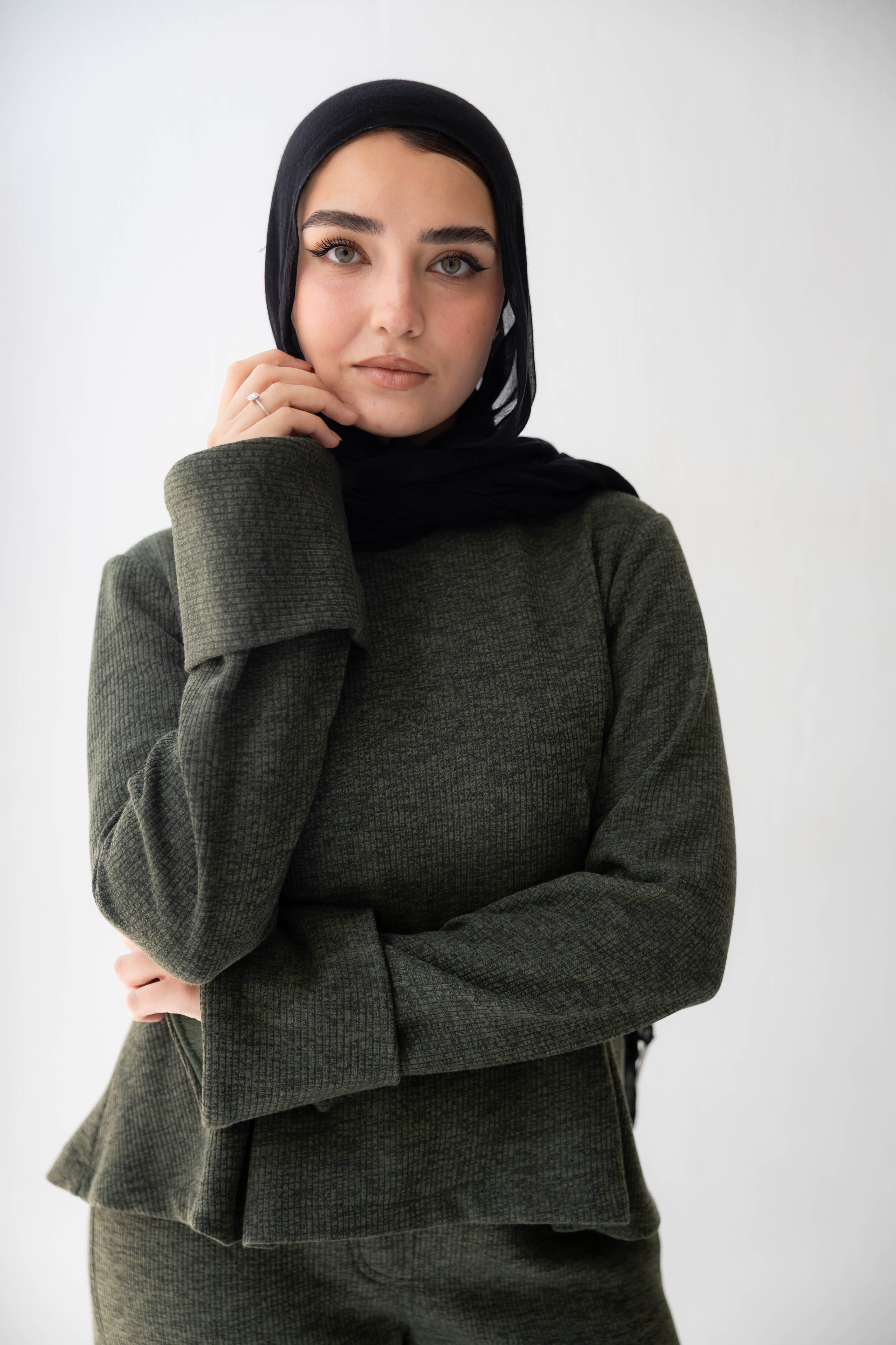 serene Knit Lounge Set in olive