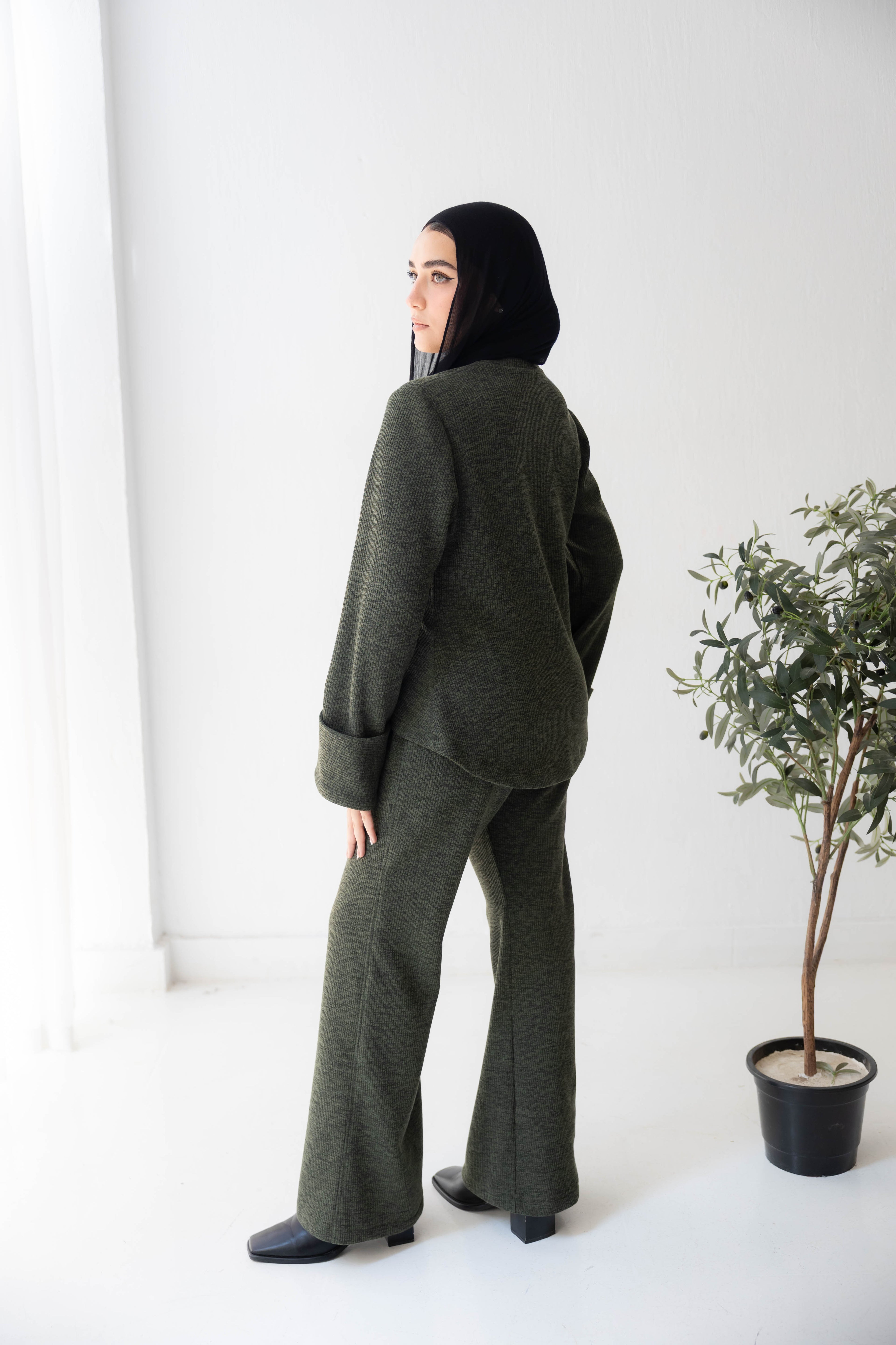 serene Knit Lounge Set in olive