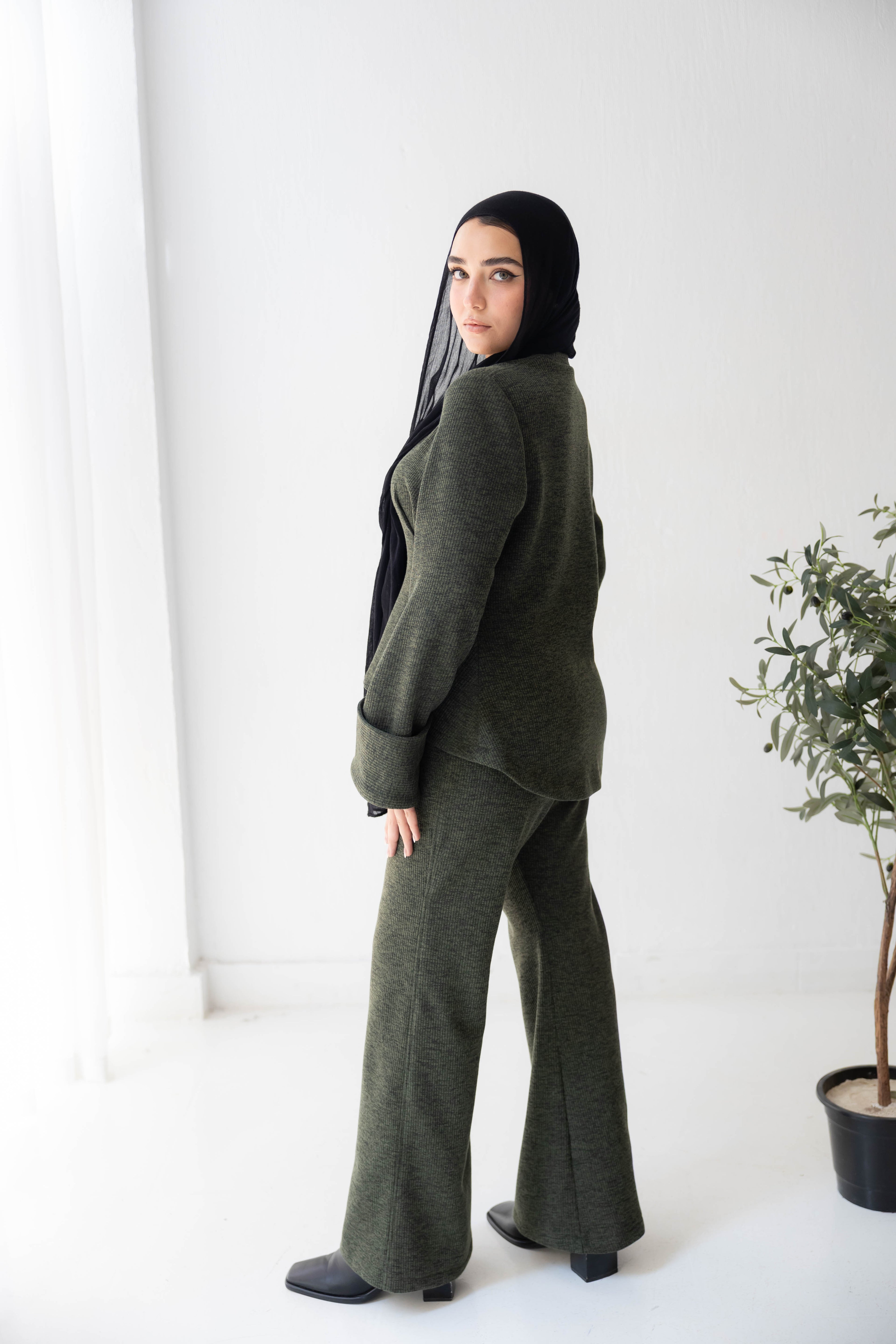 serene Knit Lounge Set in olive